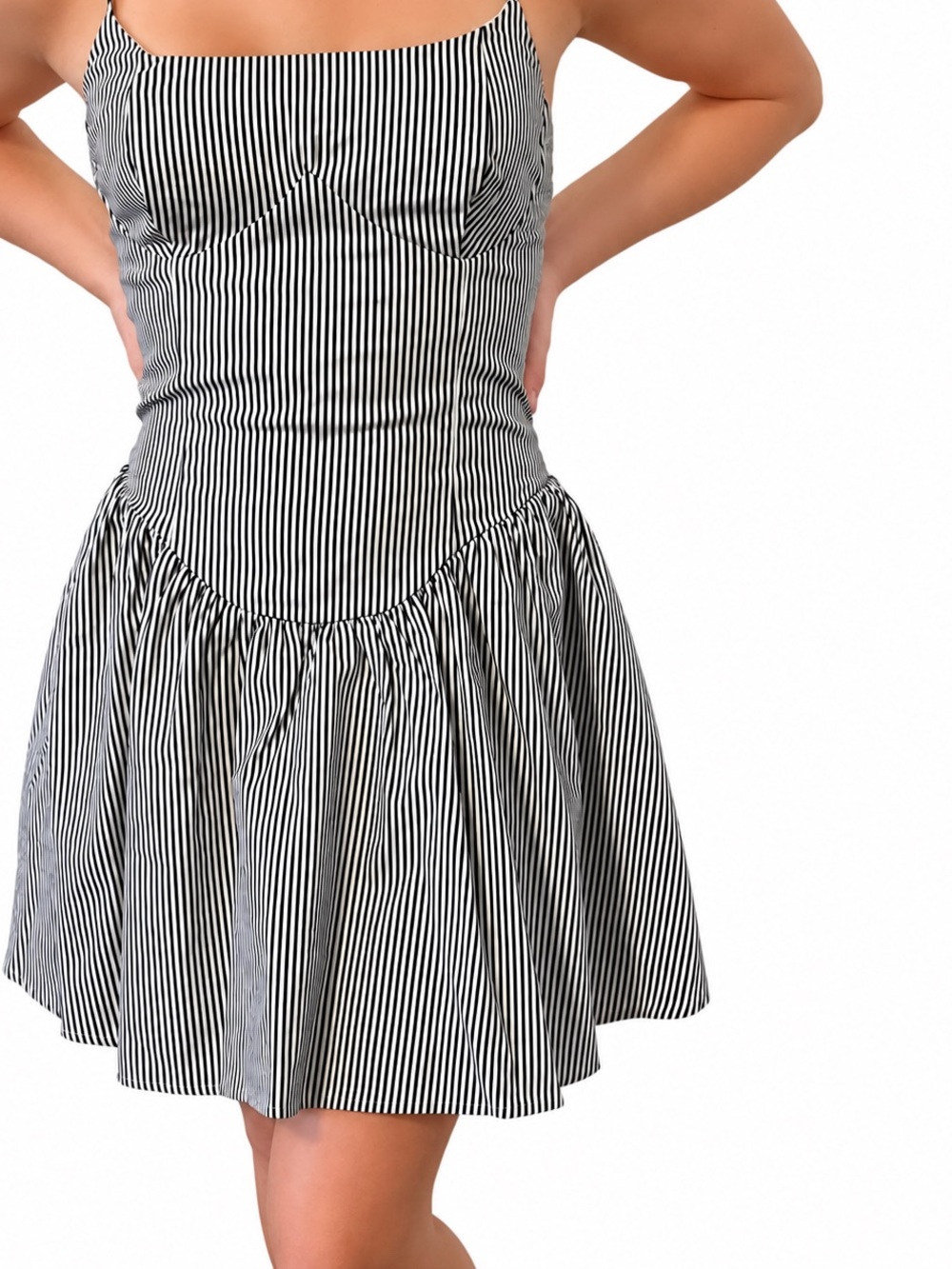Black & White Striped Fit-and-Flare Women's Skirt Dress